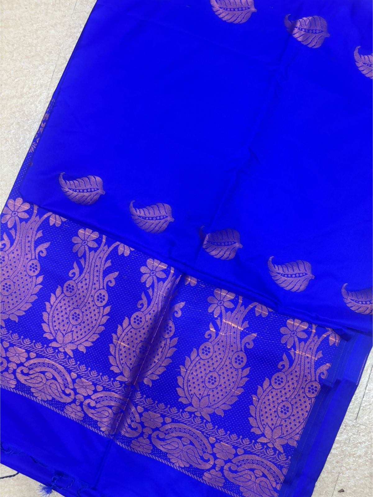 SS-INDIRA: Royal Blue Soft Silk Saree with Copper Zari