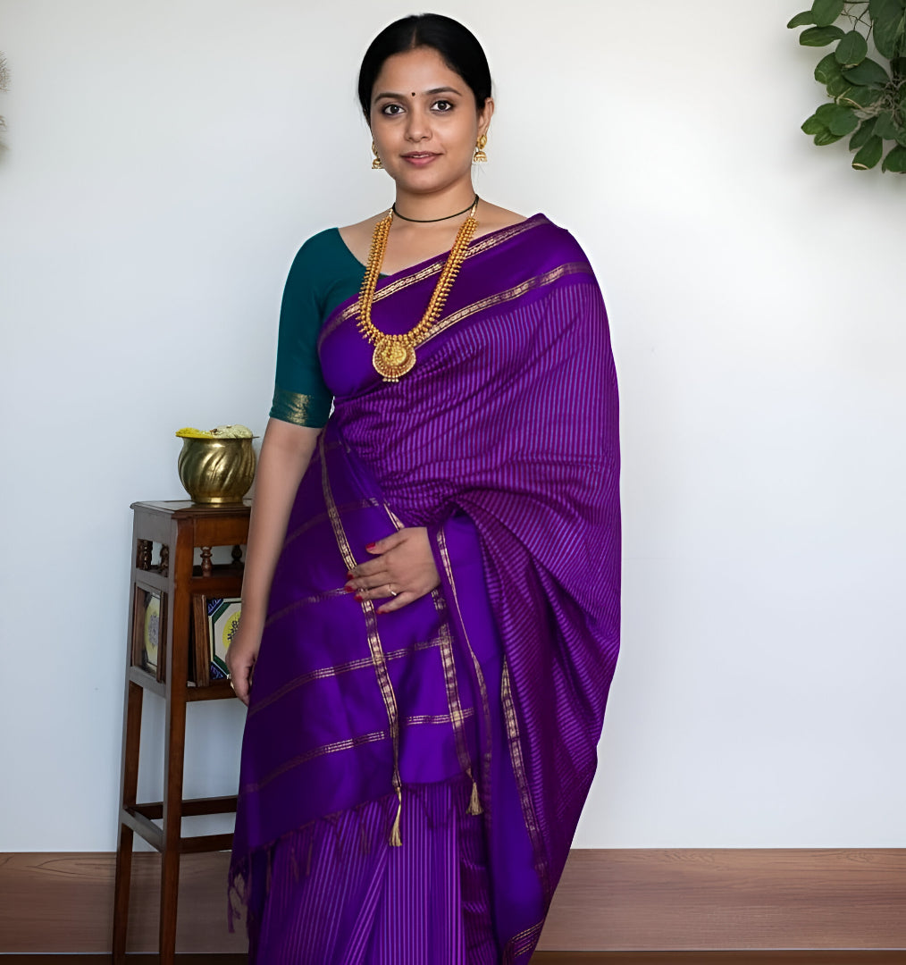 Arani Check Saree Violet