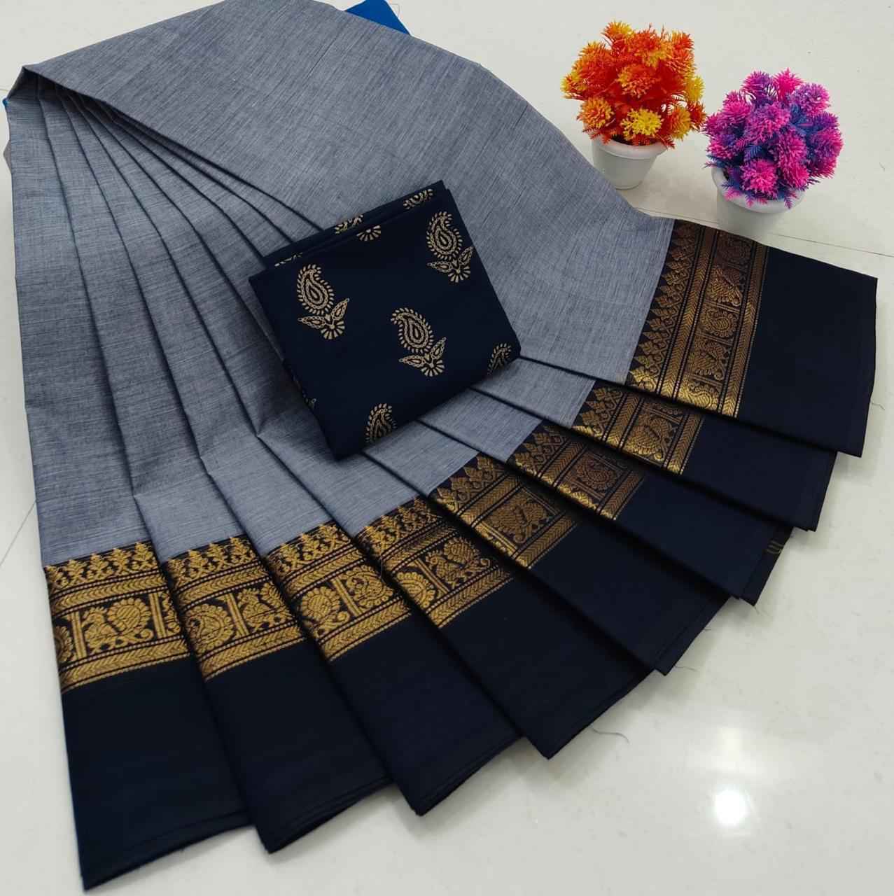 CH-CHAYA: Charcoal Grey Chettinad Cotton Saree