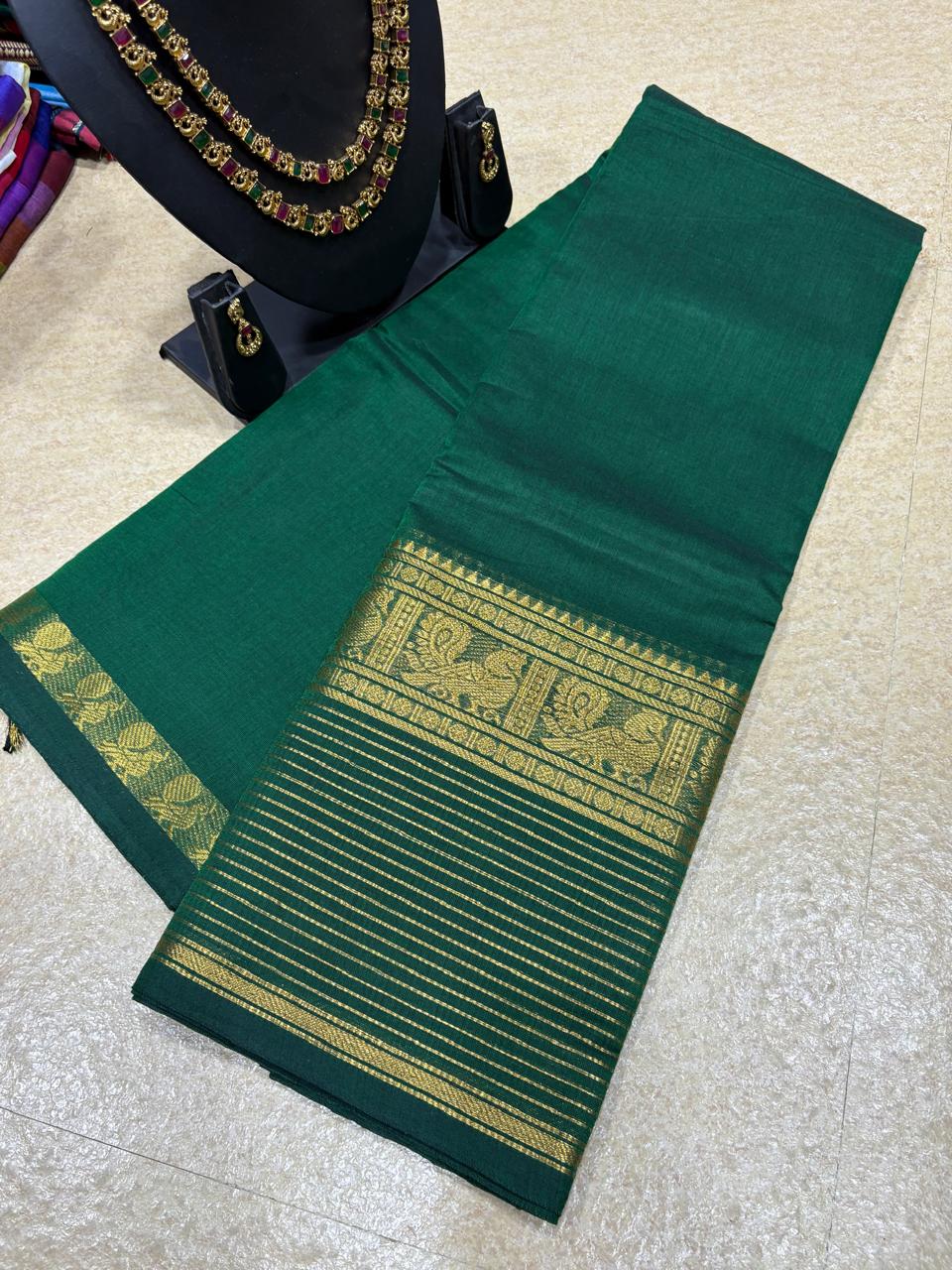 KC-KANTHI: Deep Green Kanchi Cotton Saree