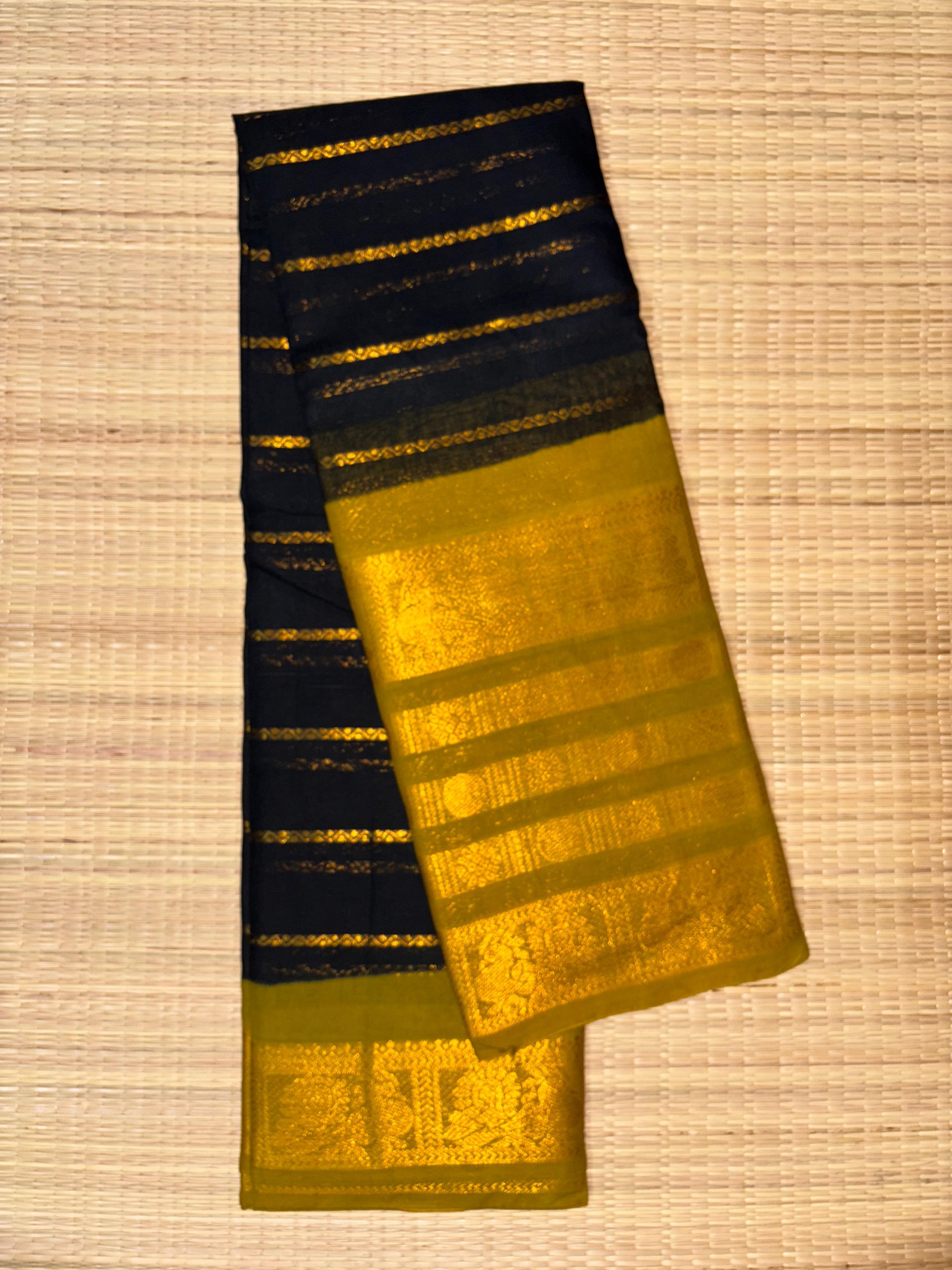KV-NISHA: Black & Gold Kanchi Veldhari Saree