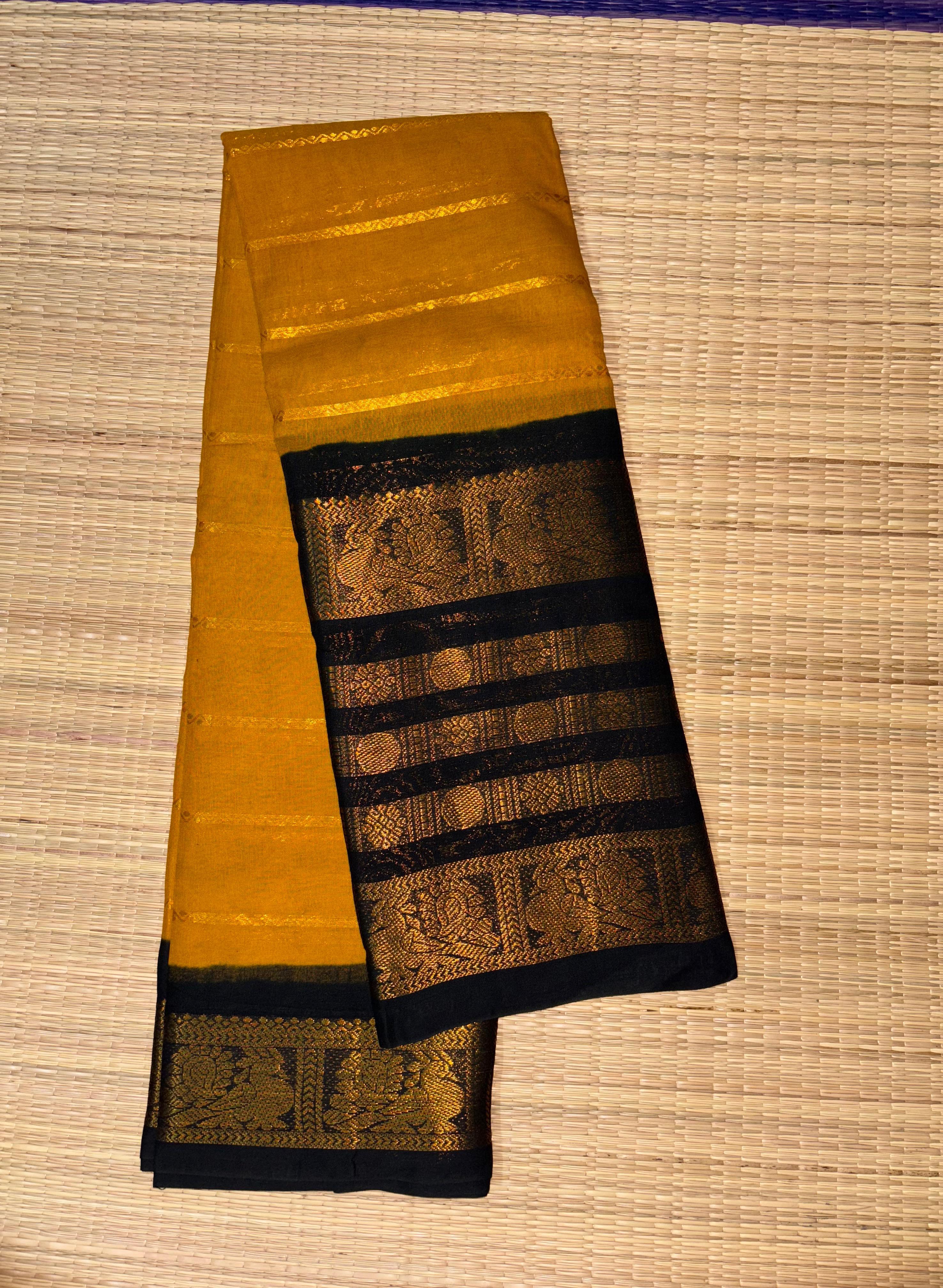 KV-SUVARNA: Golden Yellow Kanchi Veldhari Saree