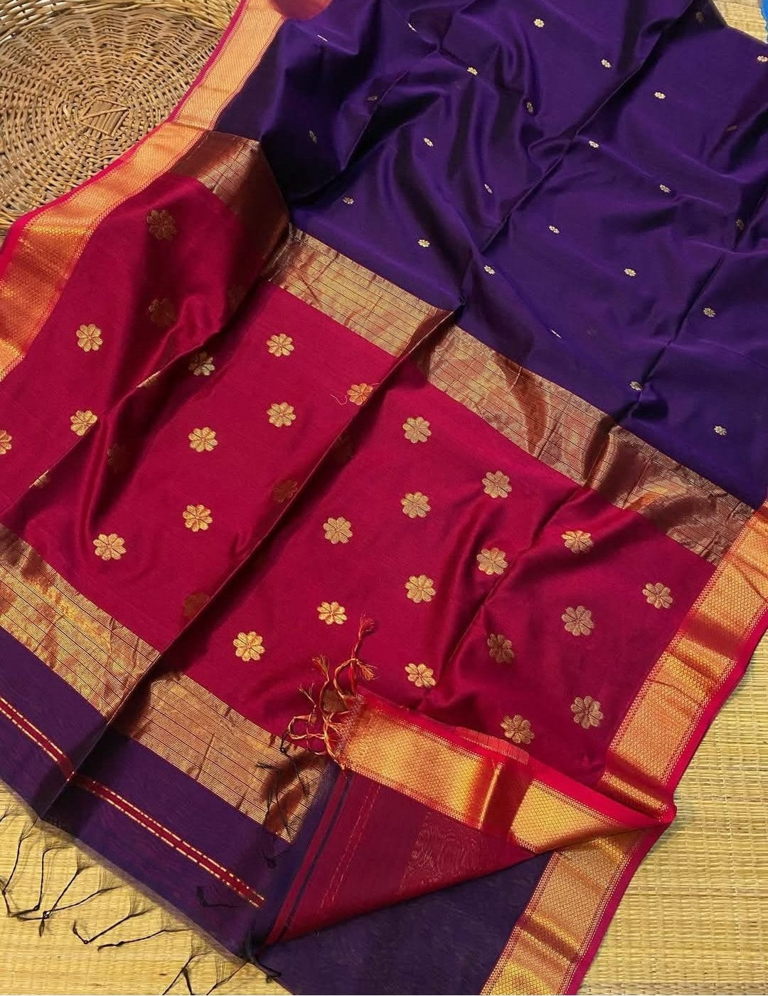 MS-VASAVI: Royal Purple & Pink Maheshwari Silk Saree