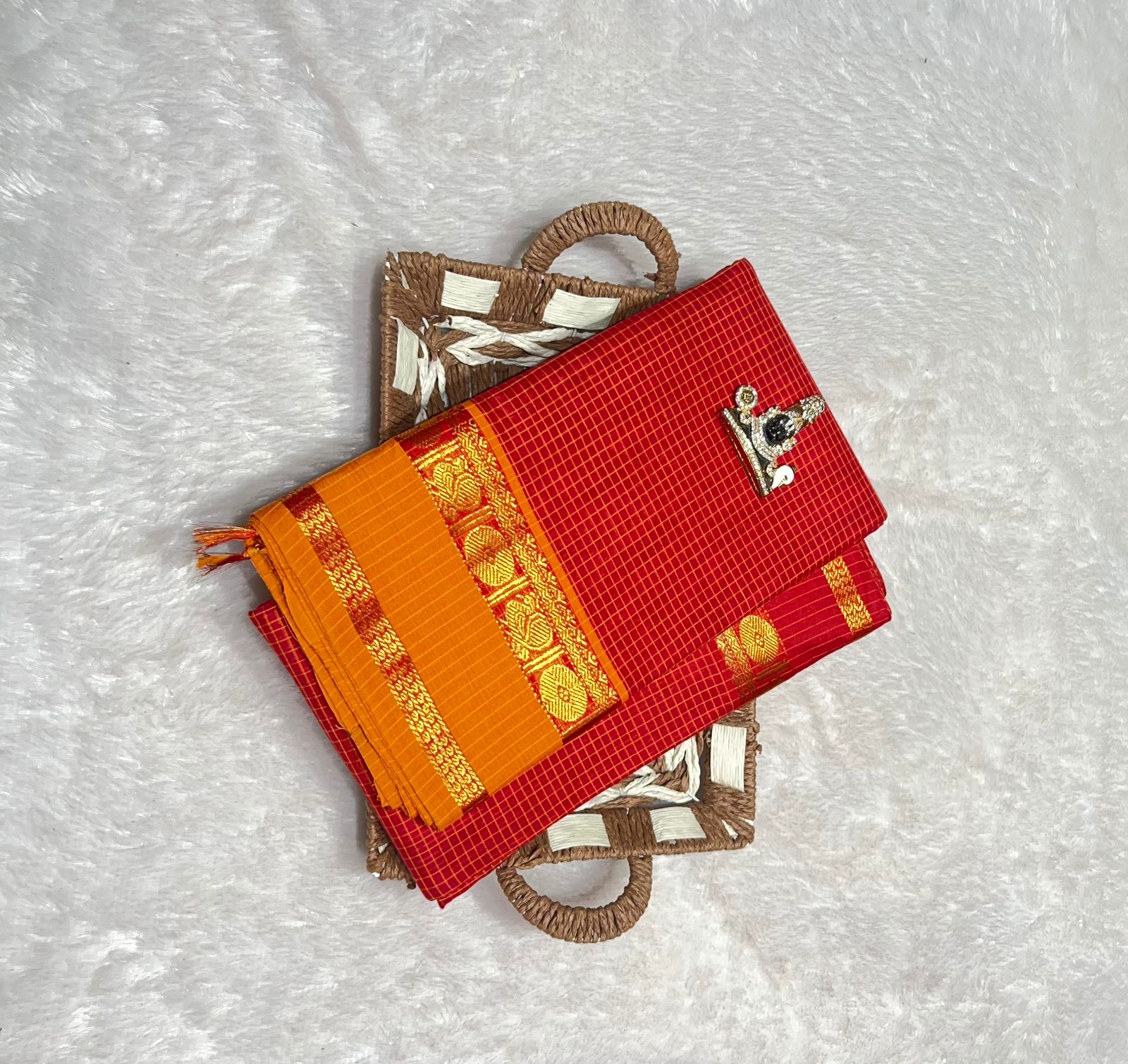 NP-GJ-CHECK: NARAYANPETH DRAPES GANGA JAMUNA BORDER WITH CHECKS