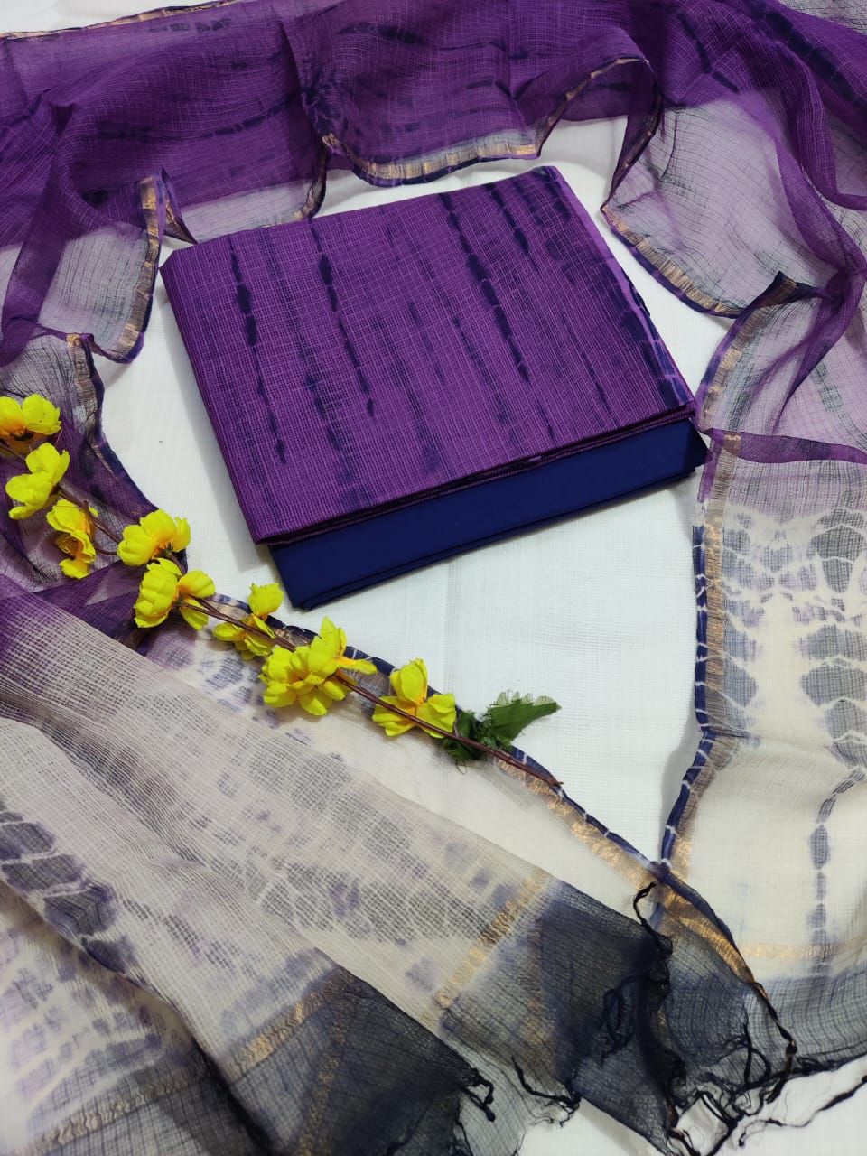 KD-HBPRINT-3PC-030: Hand Block Print Kota Doria Suit Set with Dupatta & Cotton Bottom – Traditional 3-Piece Suit