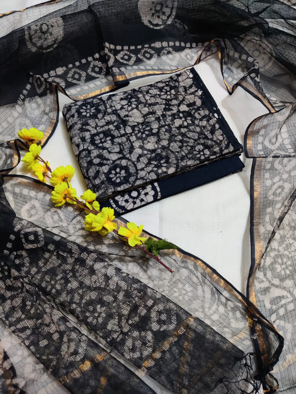 KD-HBPRINT-3PC-026: Hand Block Print Kota Doria Suit Set with Dupatta & Cotton Bottom – Traditional 3-Piece Suit