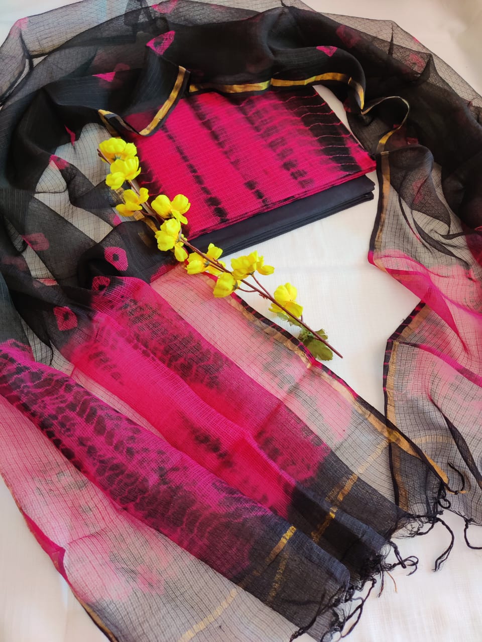 KD-HBPRINT-3PC-006: Hand Block Print Kota Doria Suit Set with Dupatta & Cotton Bottom – Traditional 3-Piece Suit