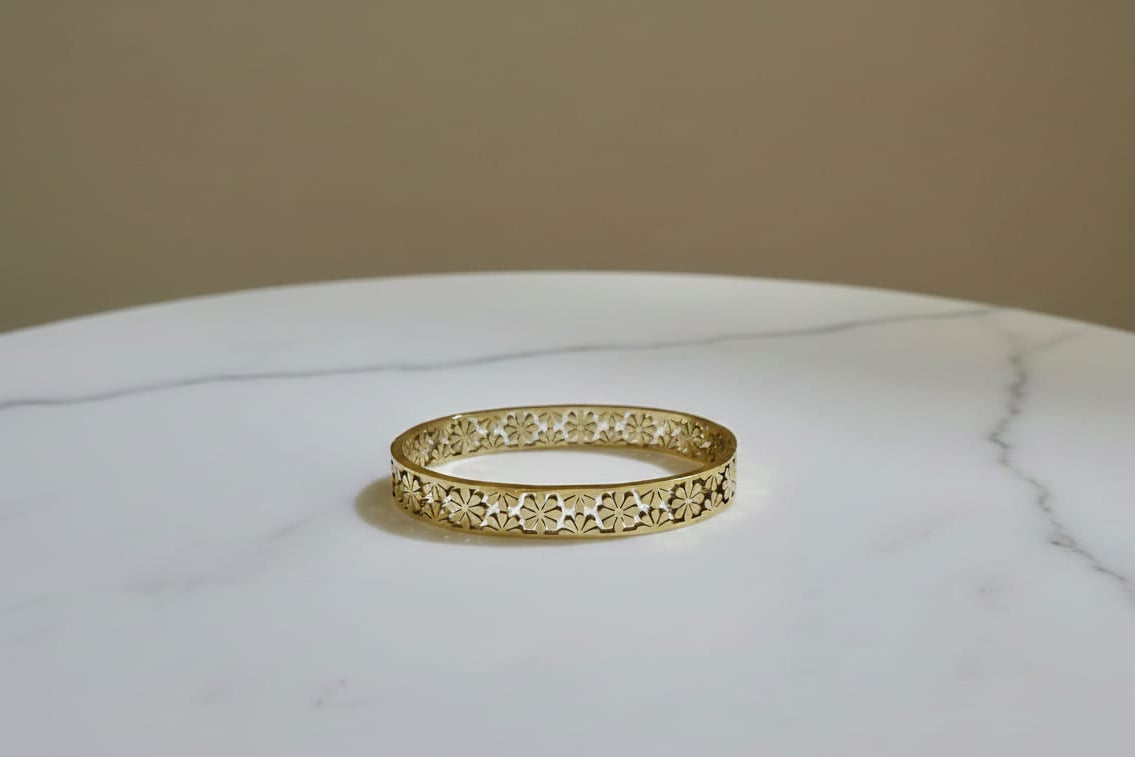 BL-B-121: Gold Plated Floral Design Anti-Tarnish Bangle