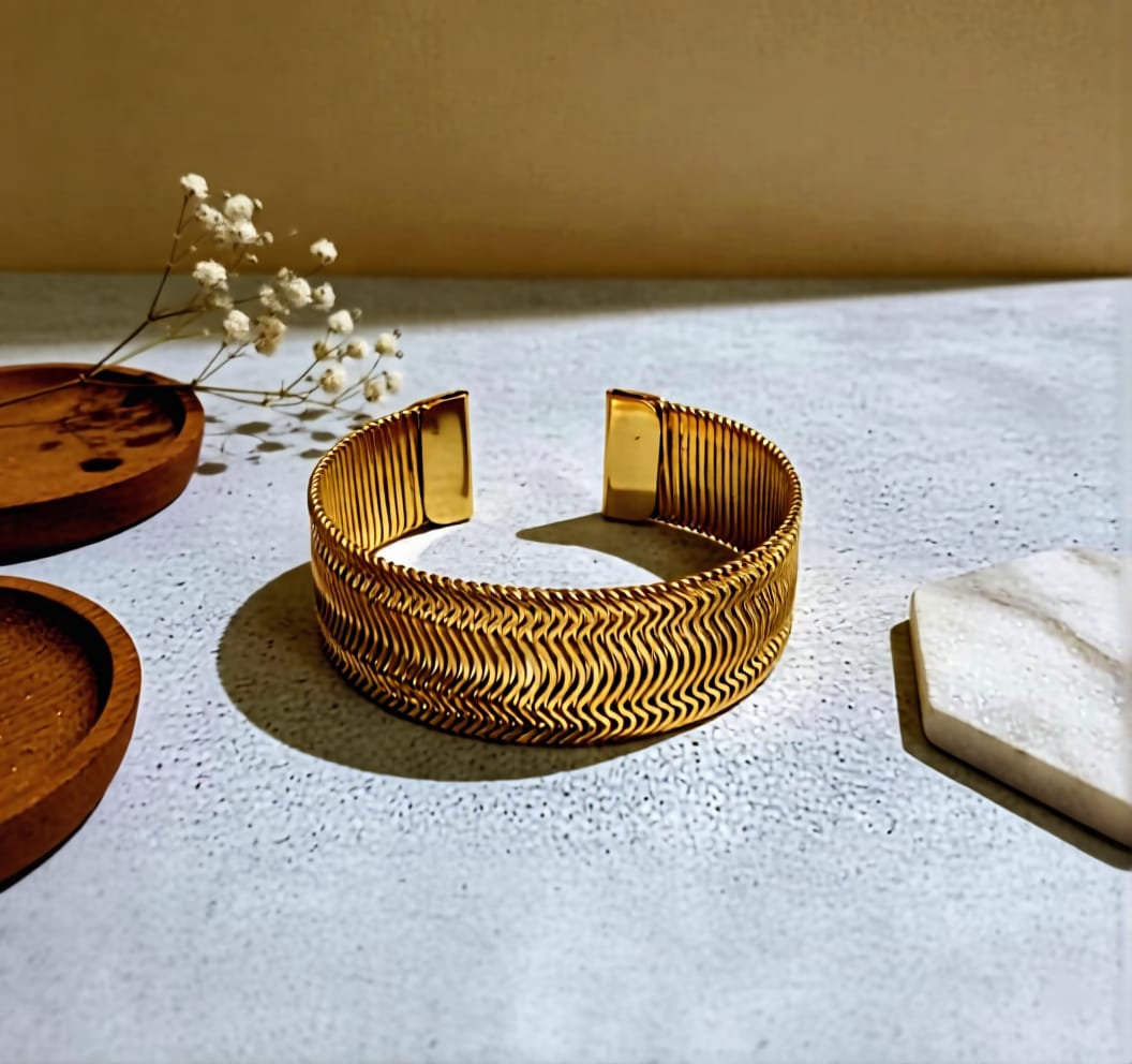 BL-B-123: Golden Plated Anti-Tarnish Cuff Bracelet