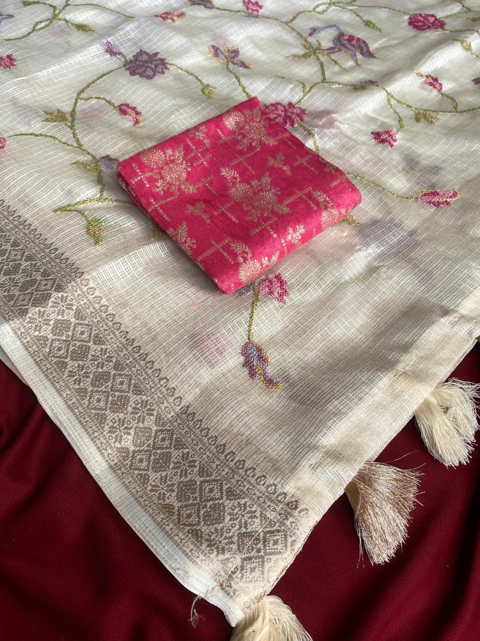 BLV-S-KT-EM-001: Pure Kota Saree with All-Over Embroidery & Banarasi Viscose Border