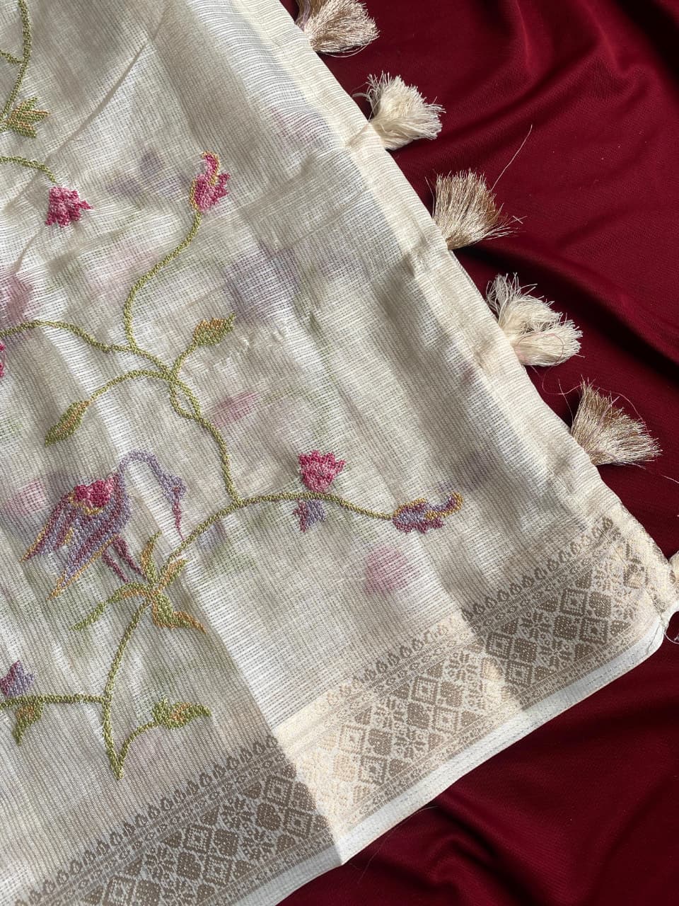 BLV-S-KT-EM-001: Pure Kota Saree with All-Over Embroidery & Banarasi Viscose Border