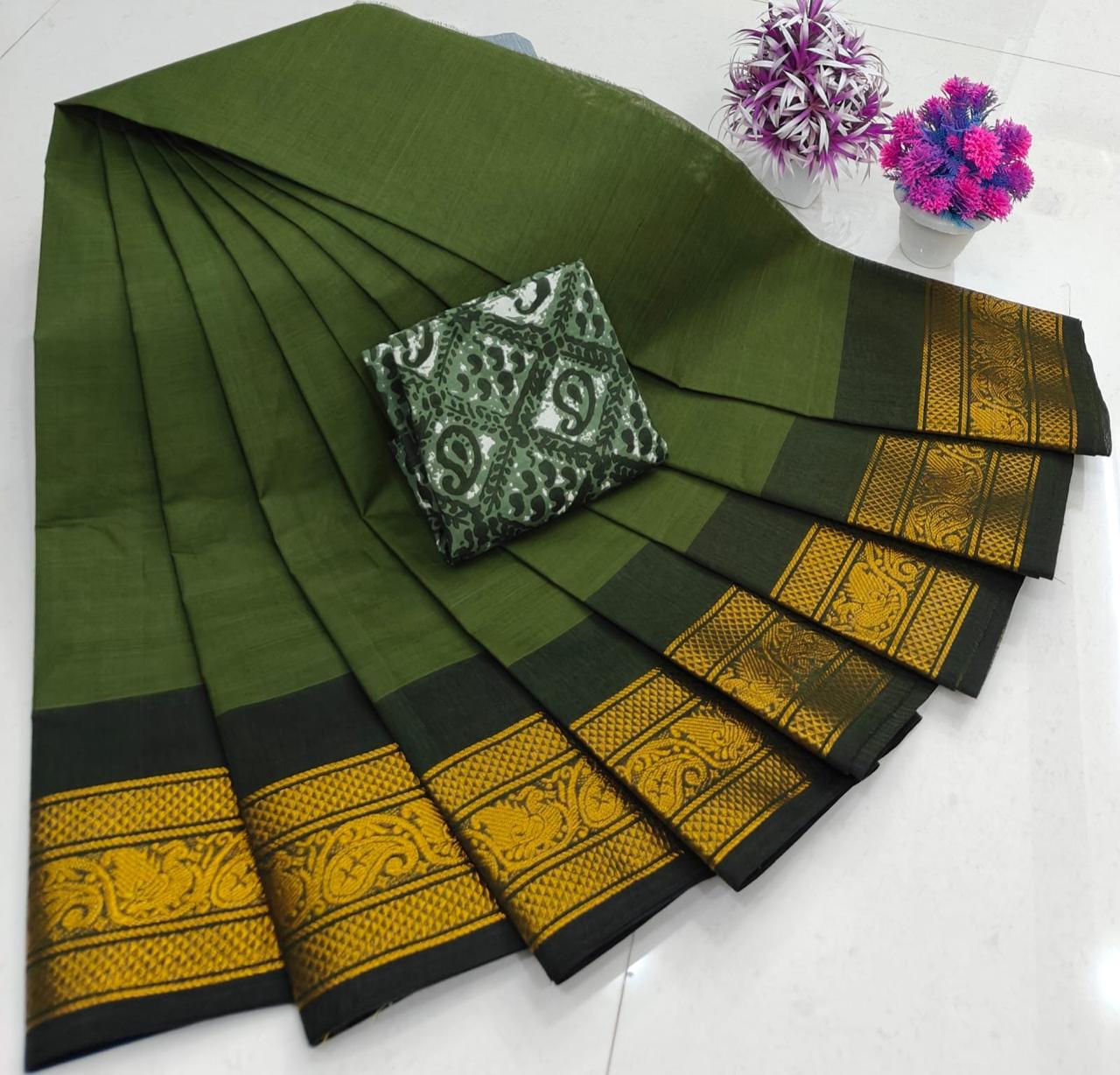 CH-VASU: Olive Green Chettinad Cotton Saree