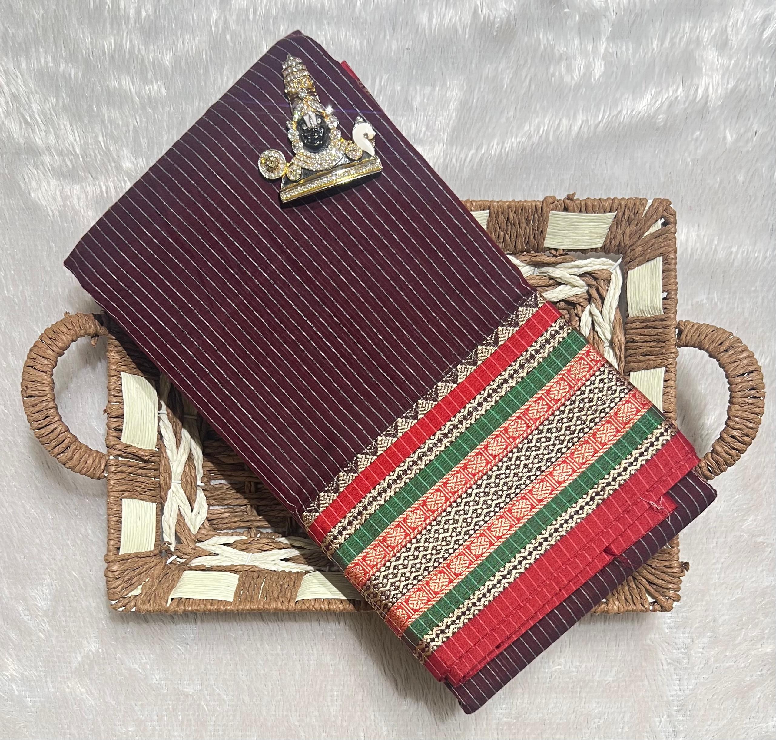 NP-STRIPE-CC: Narayanpeth Drapes Pure Mercerised Cotton with Striped Pallu