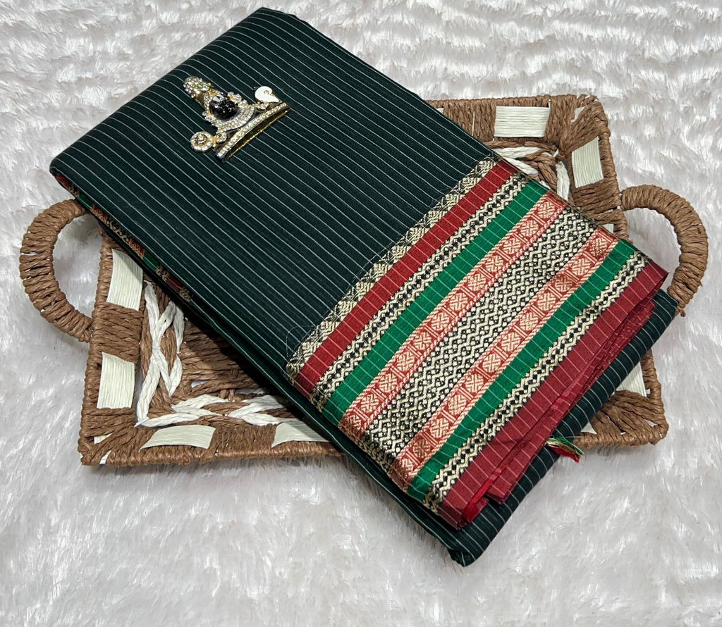 NP-STRIPE-CC: Narayanpeth Drapes Pure Mercerised Cotton with Striped Pallu