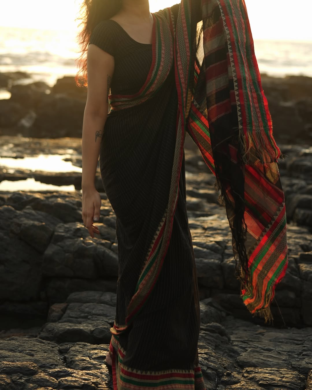 NP-STRIPE-CC: Narayanpeth Drapes Pure Mercerised Cotton with Striped Pallu