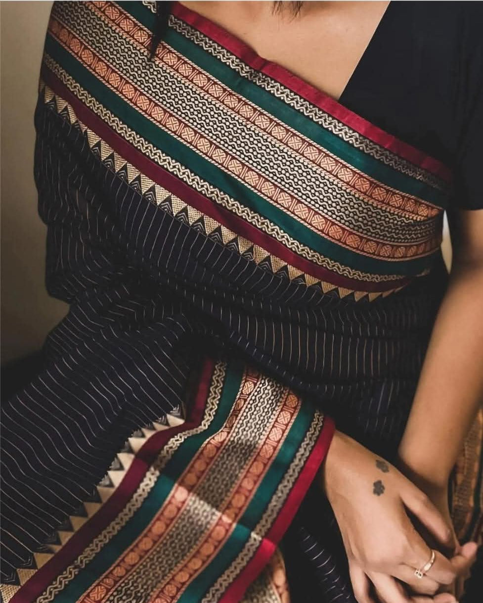 NP-STRIPE-CC: Narayanpeth Drapes Pure Mercerised Cotton with Striped Pallu