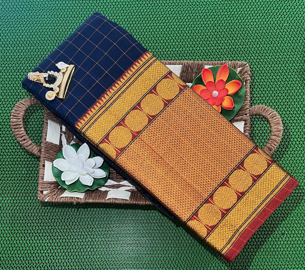 MC-NP-CHK-001: Pure Handwoven mecerise soft cotton narayanpeth sarees