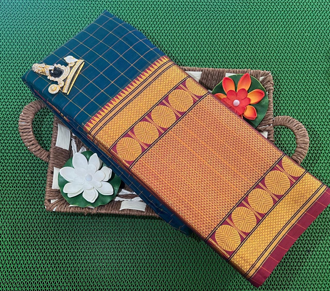 MC-NP-CHK-001: Pure Handwoven mecerise soft cotton narayanpeth sarees