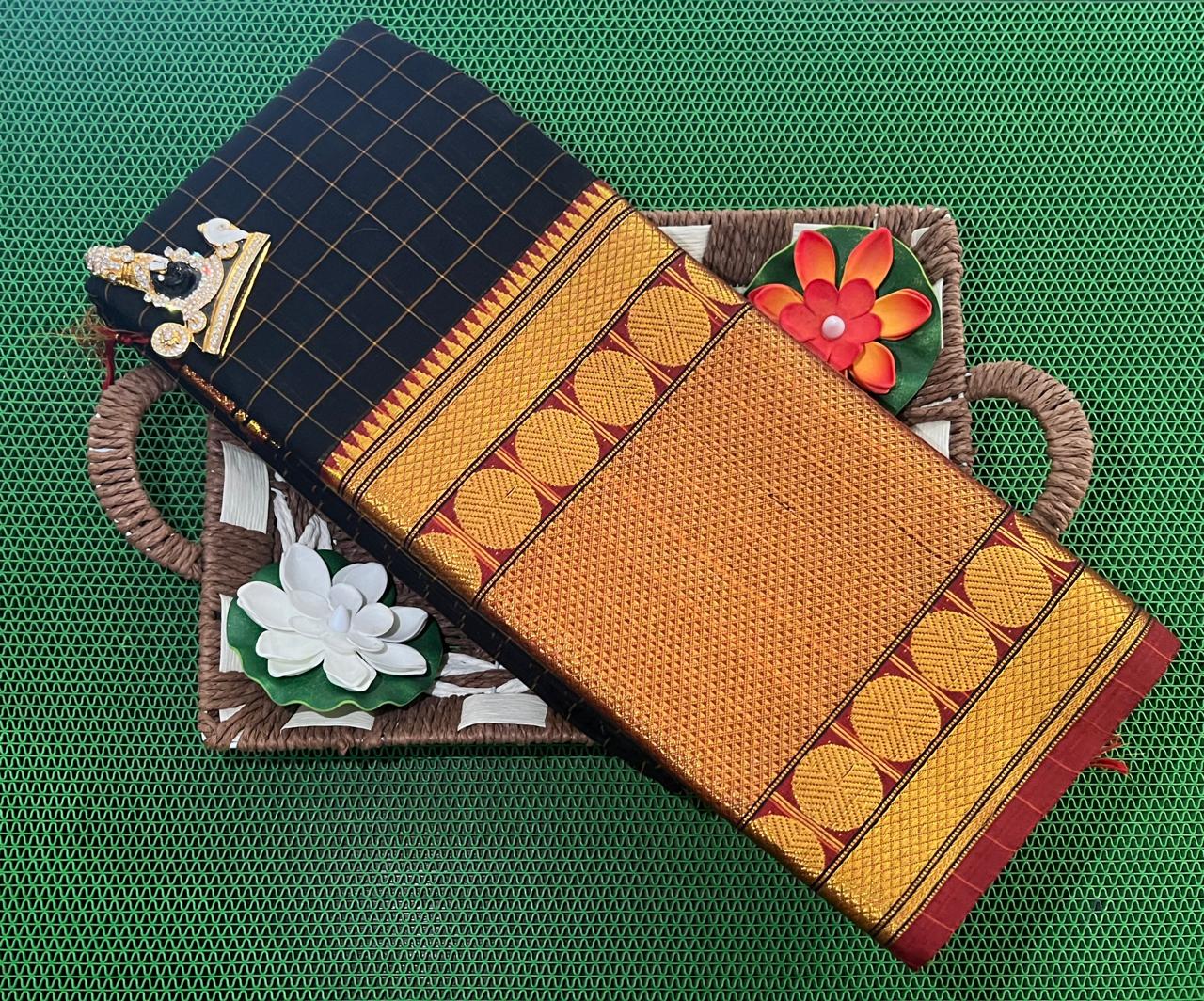 MC-NP-CHK-001: Pure Handwoven mecerise soft cotton narayanpeth sarees