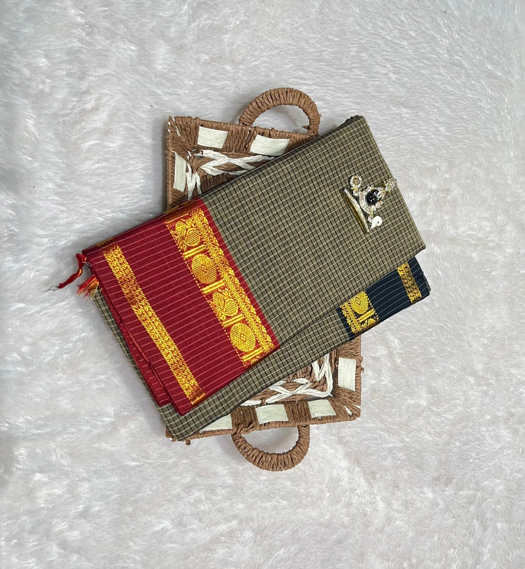 NP-GJ-CHECK: NARAYANPETH DRAPES GANGA JAMUNA BORDER WITH CHECKS