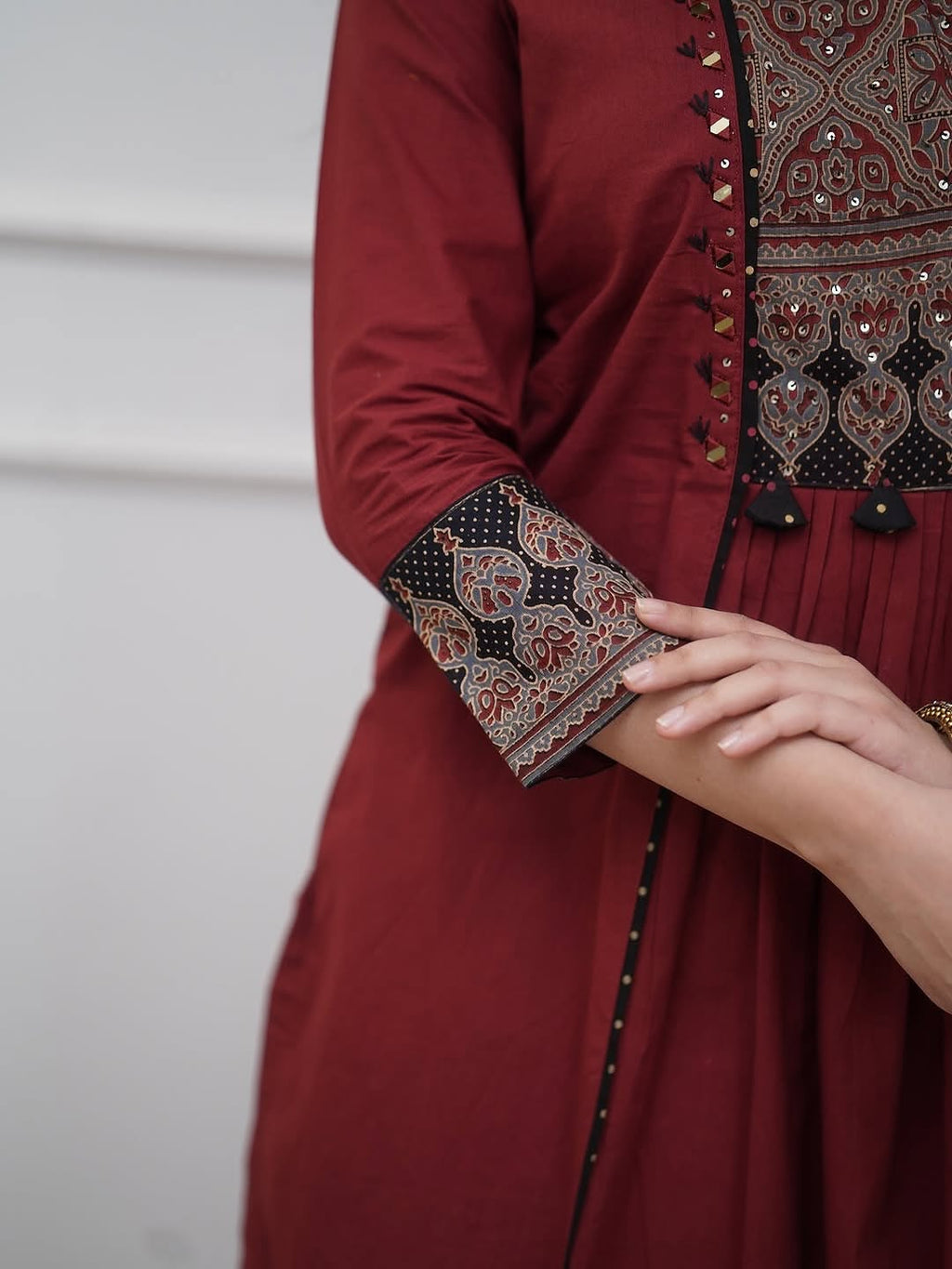 KRT-001: A-line  kurti with hand mirror work