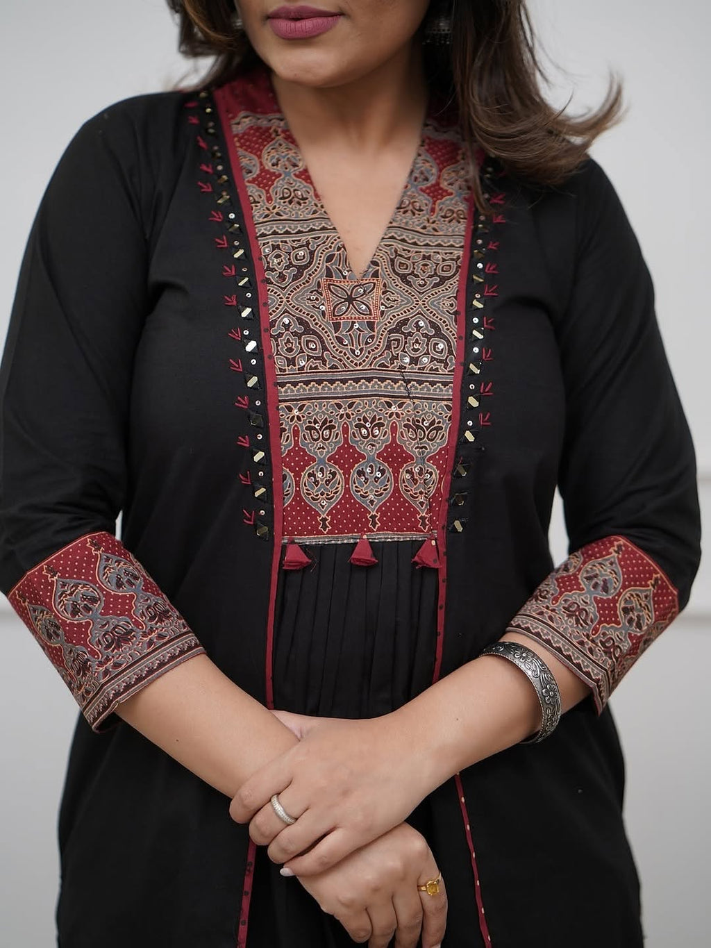 KRT-001: A-line  kurti with hand mirror work
