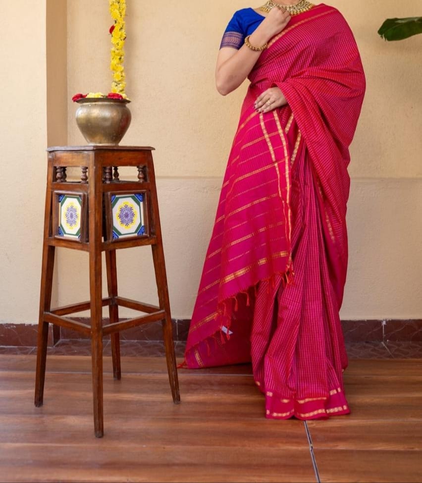Arani Check Saree Rani Pink