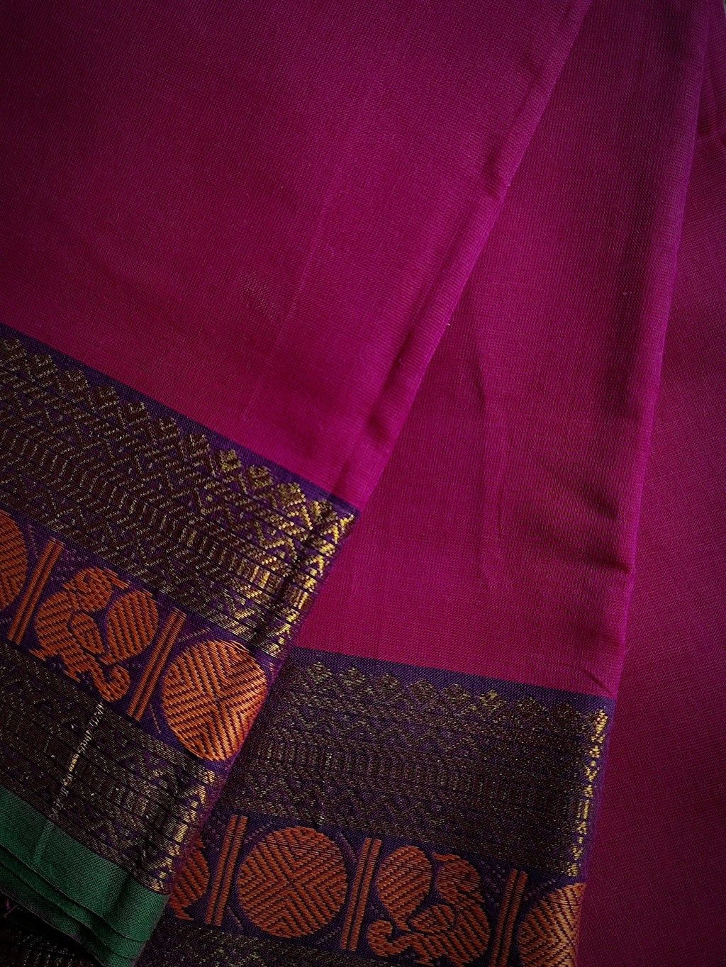 CH-PUSHPA: Magenta Chettinad Cotton Saree with Traditional Border