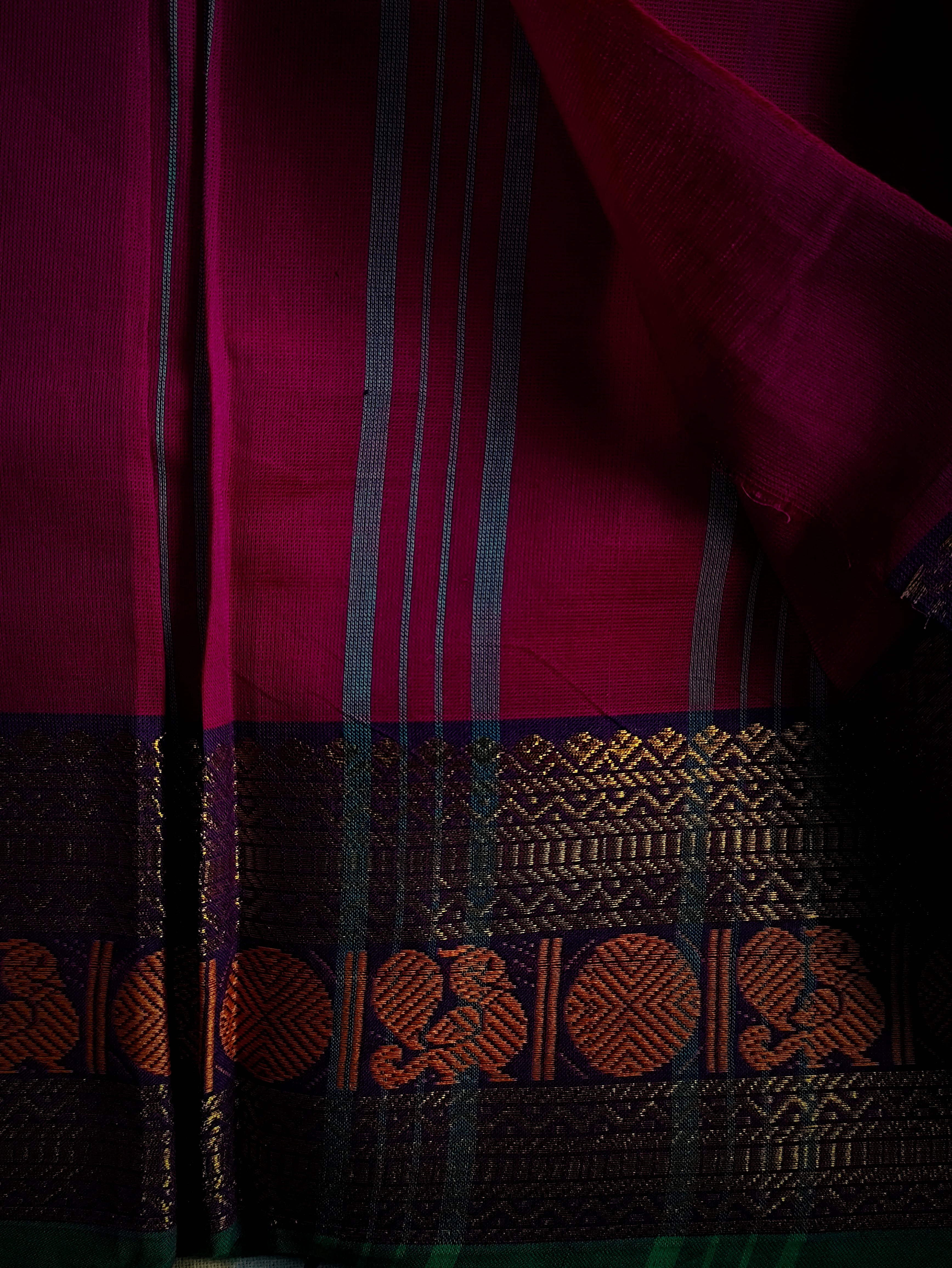 CH-PUSHPA: Magenta Chettinad Cotton Saree with Traditional Border