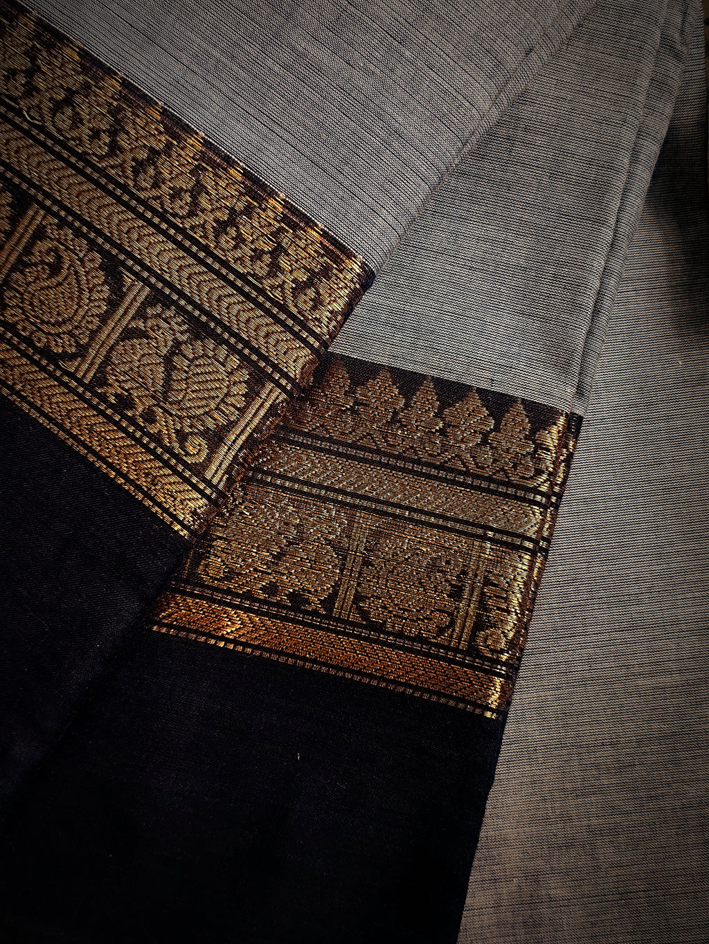 CH-CHAYA: Charcoal Grey Chettinad Cotton Saree