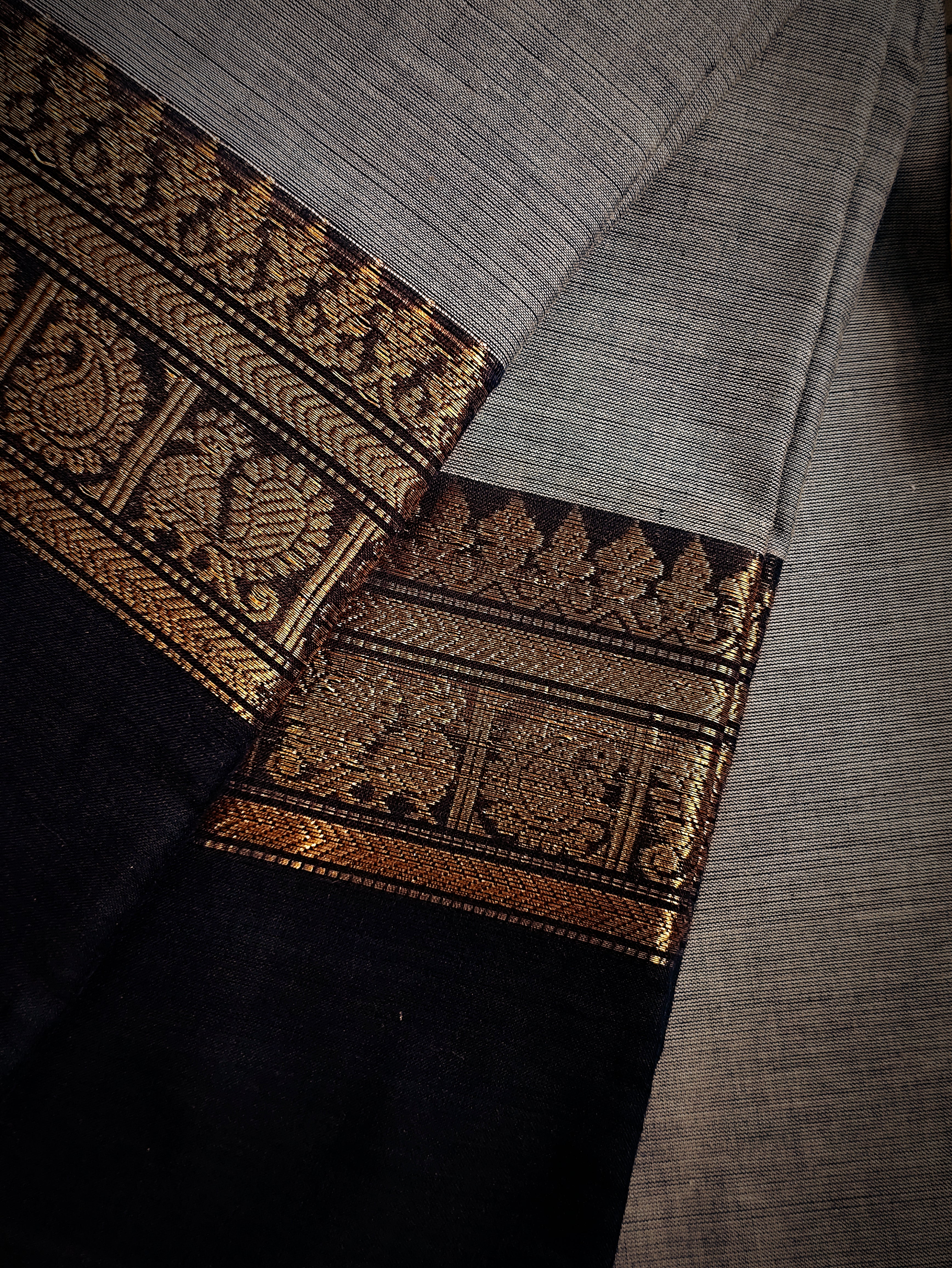 CH-CHAYA: Charcoal Grey Chettinad Cotton Saree