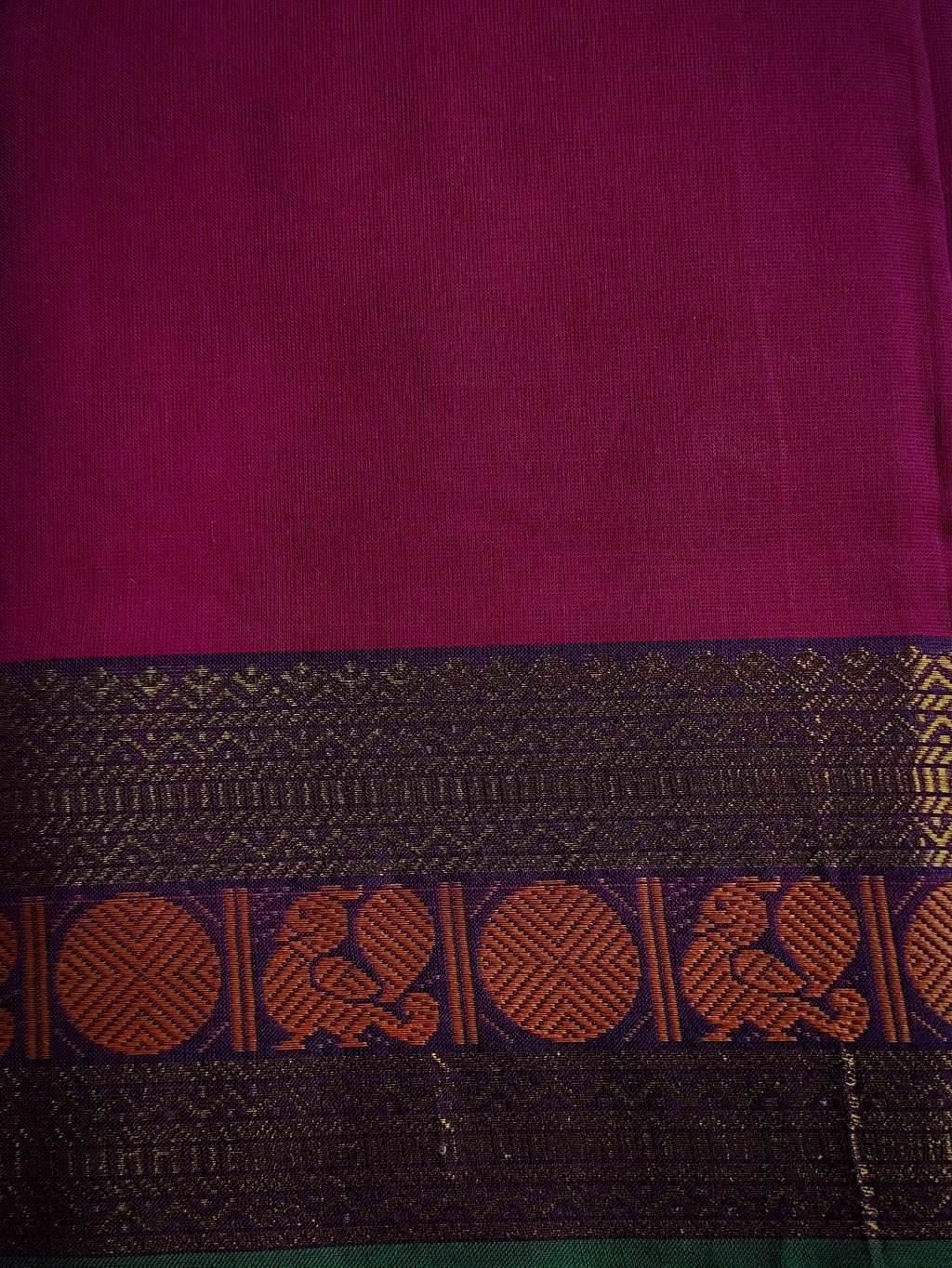 CH-PUSHPA: Magenta Chettinad Cotton Saree with Traditional Border