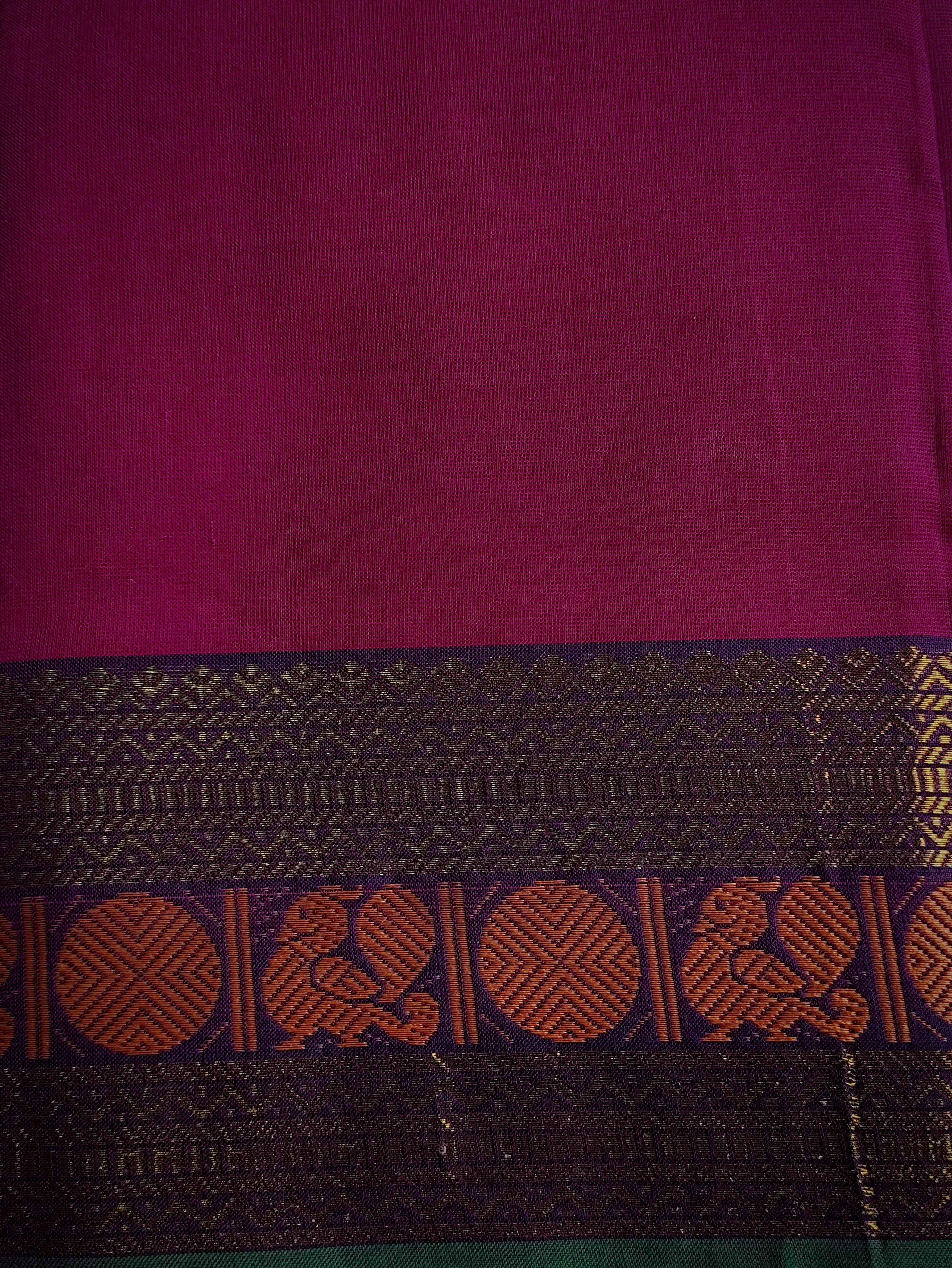 CH-PUSHPA: Magenta Chettinad Cotton Saree with Traditional Border