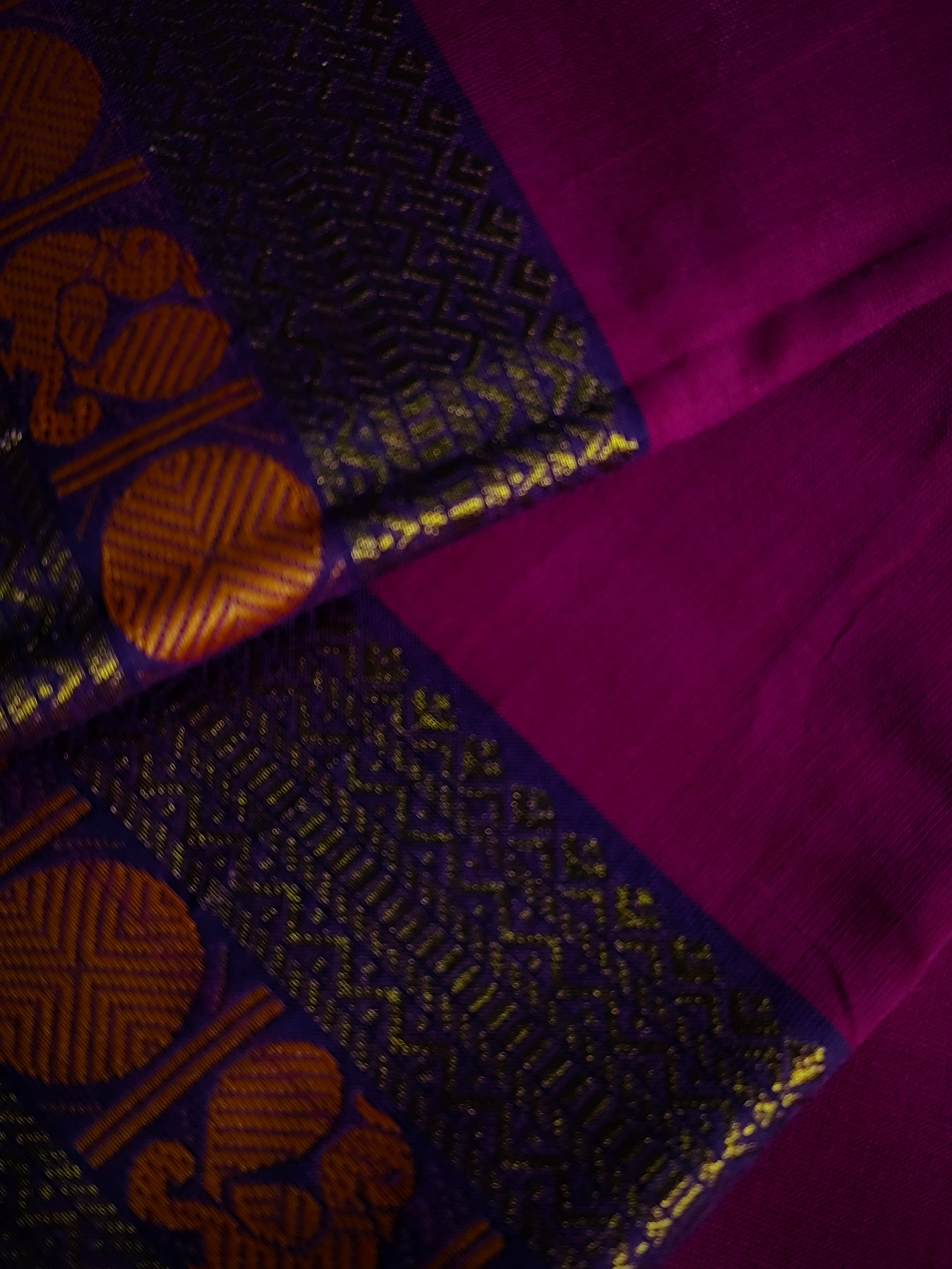 CH-PUSHPA: Magenta Chettinad Cotton Saree with Traditional Border