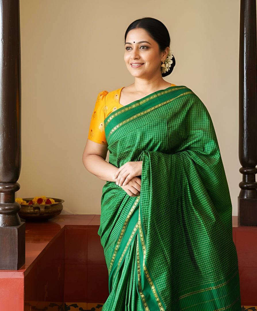 Arani Check Saree Green